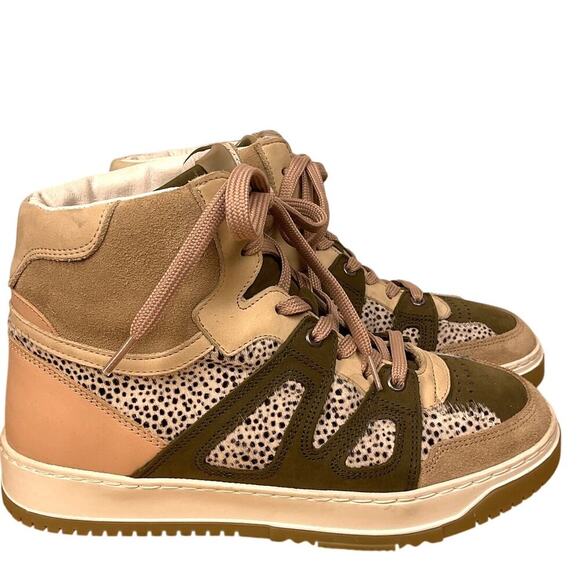 Maruti Mona Leather and Pony Hi Top Trainers in Pink/Olive Size EU 39 - Picture 1 of 8